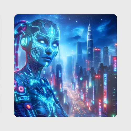 Магнит виниловый Квадрат Neon girl - cyberpunk