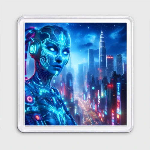 Магнит 55*55 Neon girl - cyberpunk