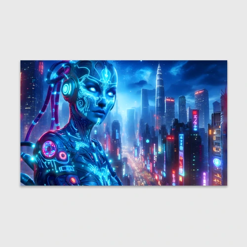 Бумага для упаковки 3D Neon girl - cyberpunk
