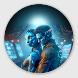 Круглый коврик для мышки Neytiri's granddaughter in a future Avatar - cyberpunk