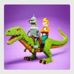 Магнитный плакат 3Х3 Bender and Fry - Futurama Minecraft style