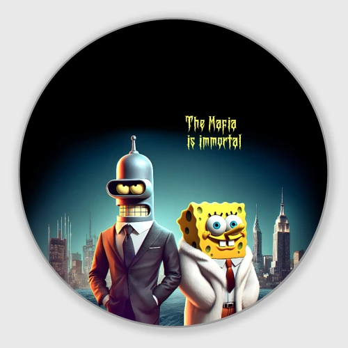 Круглый коврик для мышки Bender and Sponge Bob - the mafia is immortal