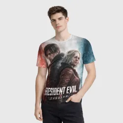 Мужская футболка 3D Leon and Grace Resident evil requiem - фото 2