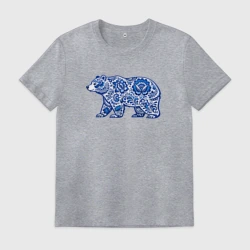 Мужская футболка хлопок Медведь в виде русских народных узоров гжель