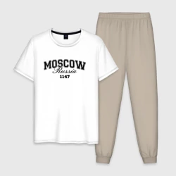 Мужская пижама с белой футболкой хлопок Город - Москва