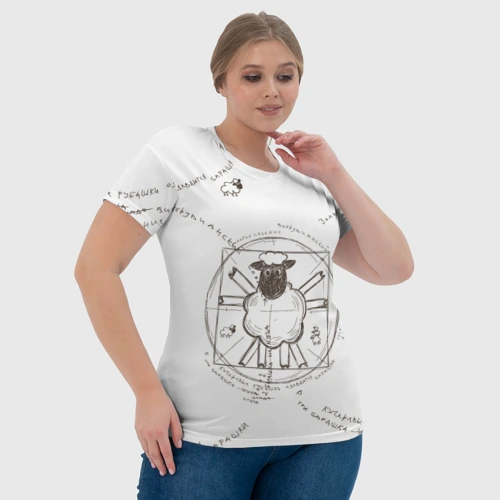 Женская футболка 3D с принтом Витрувианский барашек, фото #4