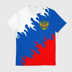 Мужская футболка 3D Огненный триколор РФ Russia sport