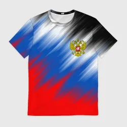 Мужская футболка 3D Триколор РФ красками Russia sport 
