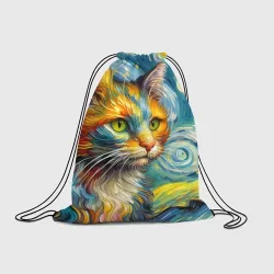 Рюкзак-мешок 3D Кот Ван Гога в звёздную ночь - мем