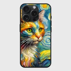Чехол силиконовый для Apple iPhone 15 Pro матовый Кот Ван Гога в звёздную ночь - мем