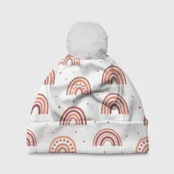 Шапка 3D c помпоном Паттерн радуга