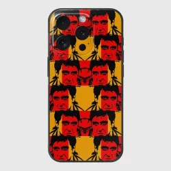 Чехол для iPhone 15 Pro силиконовый с защитой камеры Альпачино коллаж из фильма лицо со шрамом