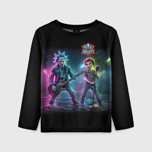 Детский лонгслив 3D Rick and Morty - punk's not dead meme