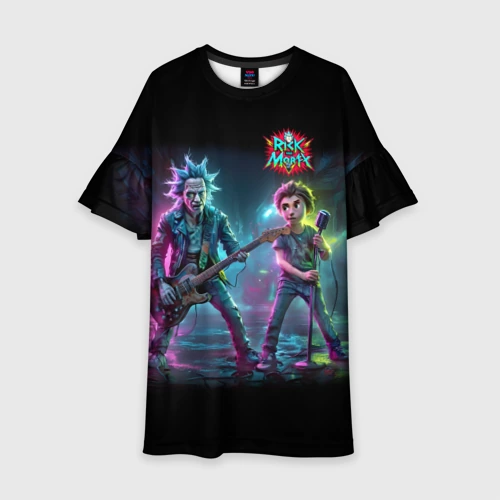 Детское платье 3D Rick and Morty - punk's not dead meme
