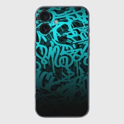 Чехол для iPhone 16 силиконовый с защитой камеры Граффити неоновый теггинг
