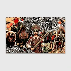 Бумага для упаковки 3D Русская девушка и герои русских сказок 