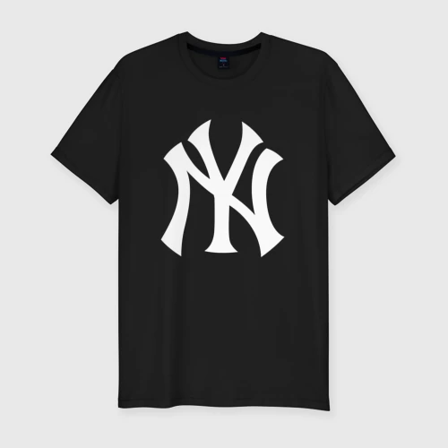 Мужская футболка хлопок Slim New York white logo Yankees 