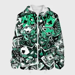 Мужская куртка 3D Покерные фишки и игральные кости на фоне денег рулетки