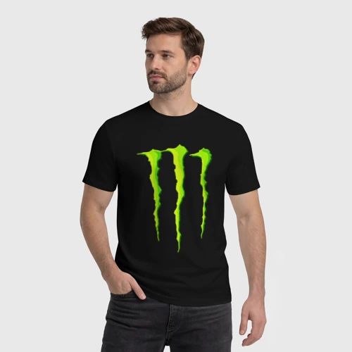 Мужская футболка хлопок с принтом Monster Energy большие когти, фото на моделе #1