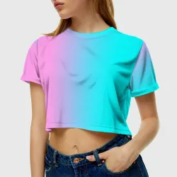 Женская футболка Crop-top 3D Модный розовый и голубой цвет - фото 2