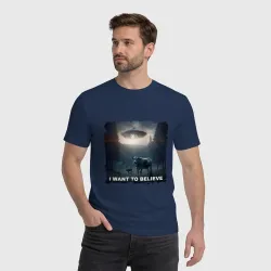 Мужская футболка хлопок I want to believe - НЛО и коровы, визит - фото 2