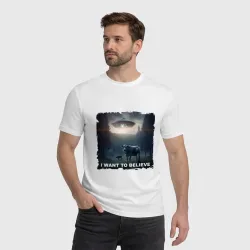 Мужская футболка хлопок I want to believe - НЛО и коровы, визит - фото 2