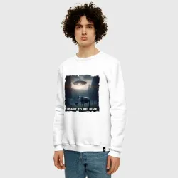 Мужской свитшот хлопок I want to believe - НЛО и коровы, визит - фото 2