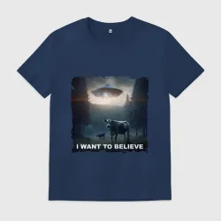 Мужская футболка хлопок I want to believe - НЛО и коровы, визит