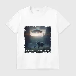 Мужская футболка хлопок I want to believe - НЛО и коровы, визит