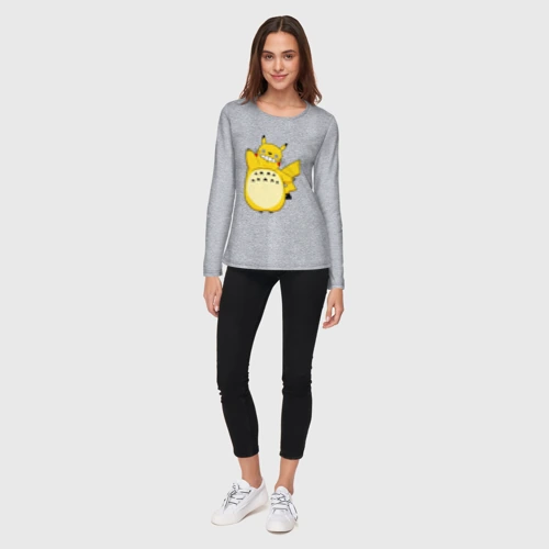 Женский лонгслив хлопок с принтом Пикачу Тоторо, вид сбоку #3