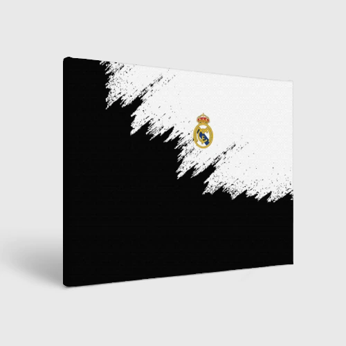 Холст прямоугольный Real Madrid брызги красок чёрно белый цвет