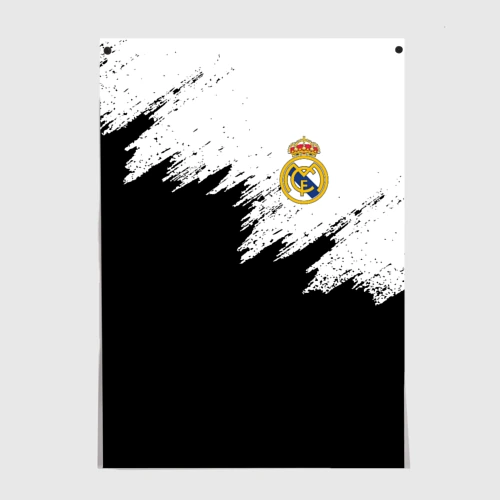 Постер Real Madrid брызги красок чёрно белый цвет
