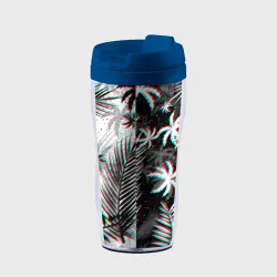 Термокружка-непроливайка Black white tropical palms glitch