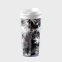 Термокружка-непроливайка Black white tropical palms glitch