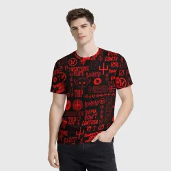 Мужская футболка 3D Twenty One Pilots red pattern - фото 2