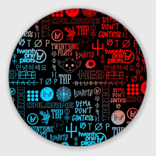 Круглый коврик для мышки Twenty one pilots red blue pattern