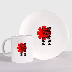 Набор: тарелка + кружка Red Hot Chili Peppers red black logo