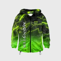 Детская ветровка 3D Monster energy green lightning storm