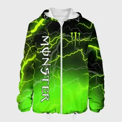 Мужская куртка 3D Monster energy green lightning storm