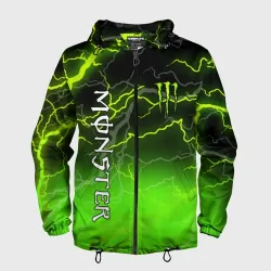 Мужская ветровка 3D Monster energy green lightning storm