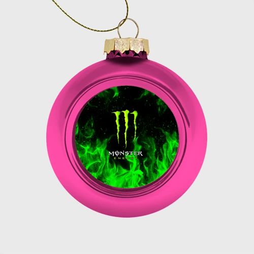 Ёлочный шар стеклянный/пластиковый Monster energy green fire