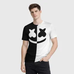 Мужская футболка 3D Marshmello black and white - фото 2