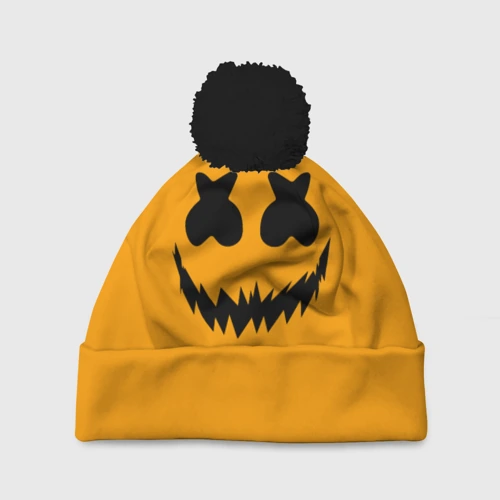 Шапка 3D c помпоном Marshmello halloween smile black color