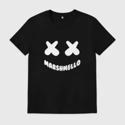 Мужская футболка хлопок Marshmello white smile с надписью