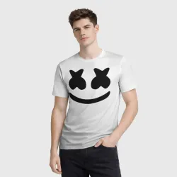 Мужская футболка 3D Marshmello смайл на белом фоне - фото 2