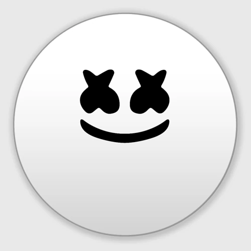 Круглый коврик для мышки Marshmello смайл на белом фоне