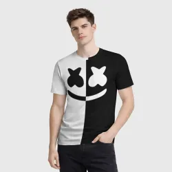 Мужская футболка 3D Marshmello black and white - фото 2