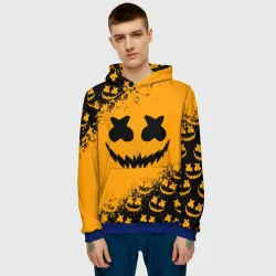 Мужская толстовка 3D Marshmello orange smile pattern halloween - фото 2