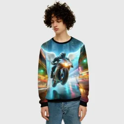 Мужской свитшот 3D The angel of motorcycling - neon glow - фото 2