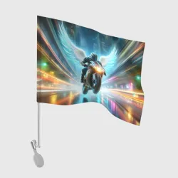 Флаг для автомобиля The angel of motorcycling - neon glow